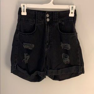 High rise distressed black shorts